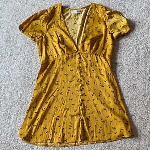 Urban Outfitters Yellow Floral Button-Front Mini Dress